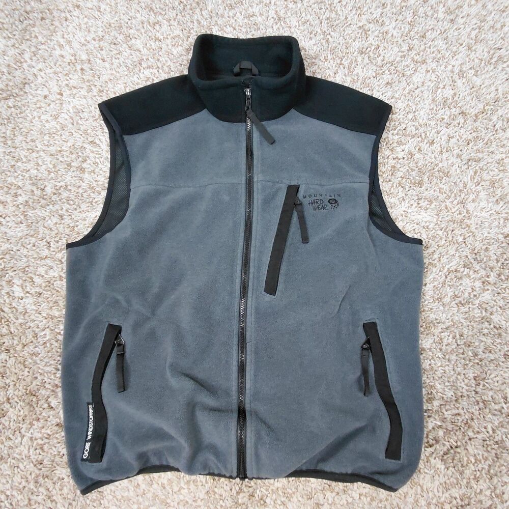 Mountain Hardware Vest Mens Large Gray Hiking Full Zip Fleece Gore WindStopper